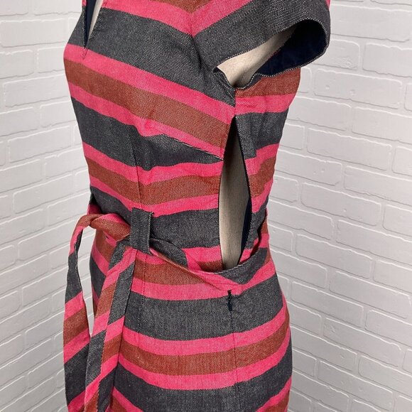 Boden Dress Women 4R‎ Black Pink Stripe Sheath Cotton Linen Classic Career VTG - Picture 6 of 14